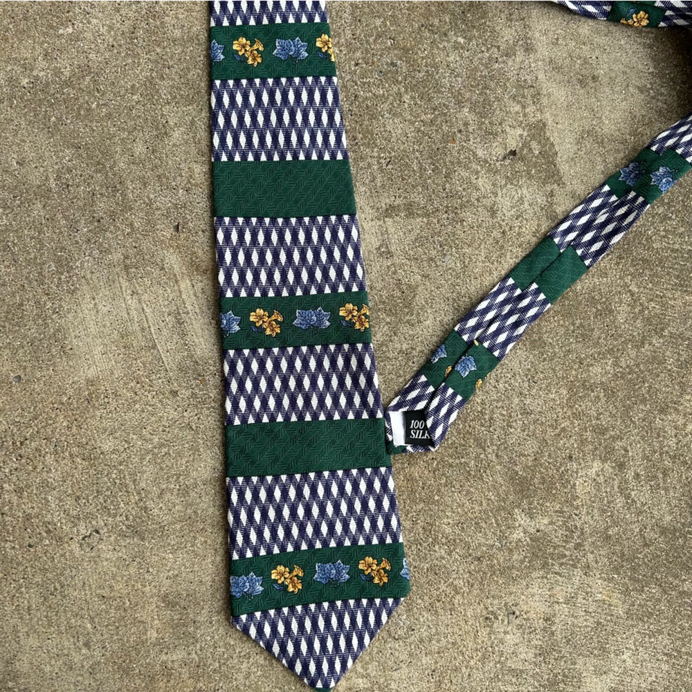 Oscar De La Renta Silk Tie Floral Blue Green Yellow Men's
